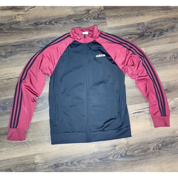 Adidas Track Jacket Medium Black/Red Three Stripe Full Zip AV1008 Clima - Picture 1 of 12